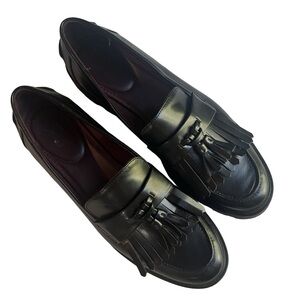 Franco Sarto Black Loafers with Fringe Detail